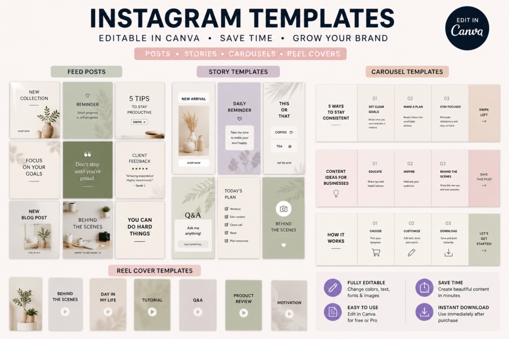 Instagram Canva templates for content creators
