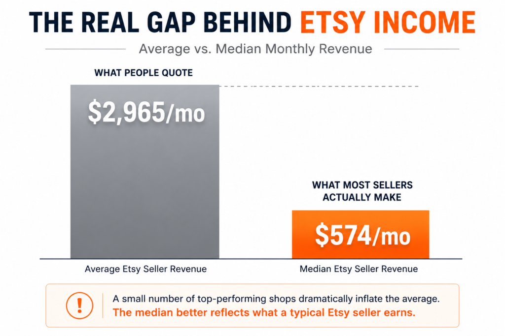 etsy seller average revenue vs median revenue comparison