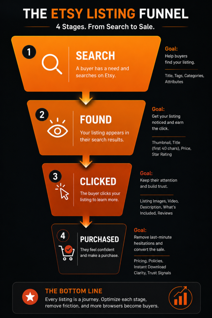 etsy buyer journey funnel search found clicked purchased digital products