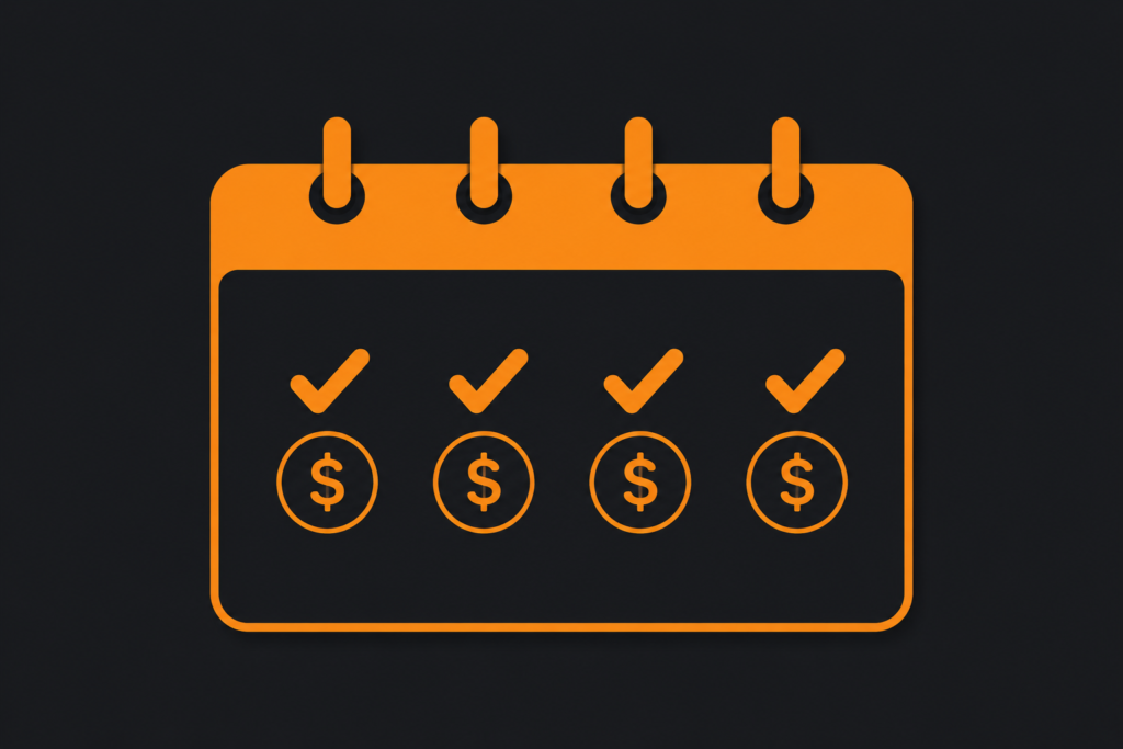 Calendar with four checkmarks representing safe harbor quarterly tax payments for side hustle income