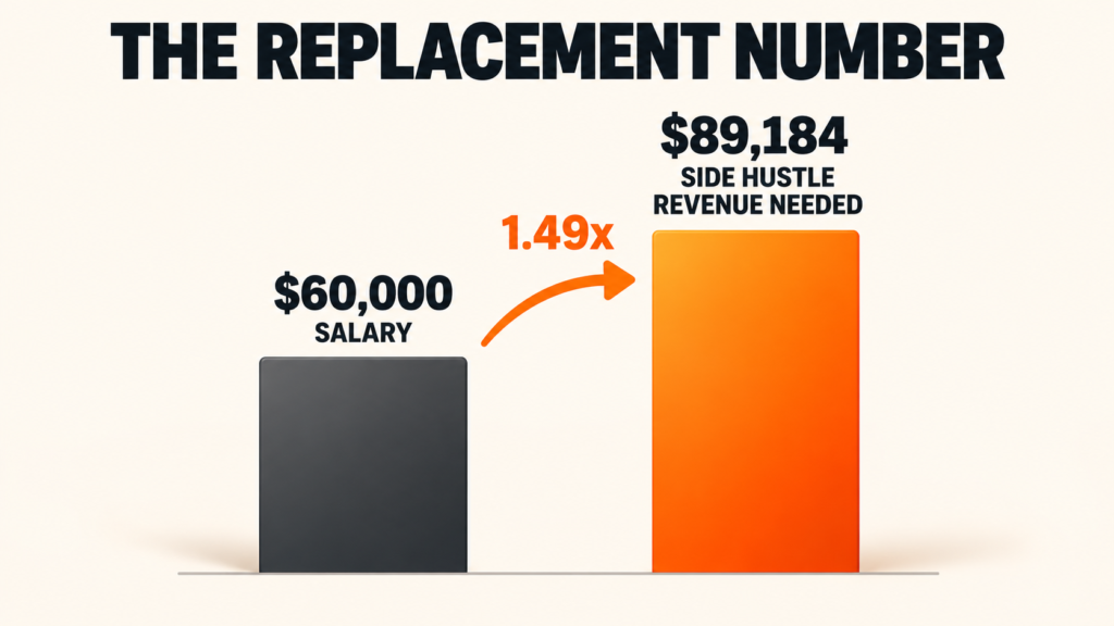 side hustle revenue needed to replace a 60,000 dollar salary